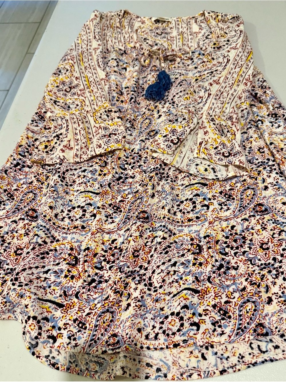 Billabong Cream Printed Swim Coverup with Yellow, Blue and Black Accents